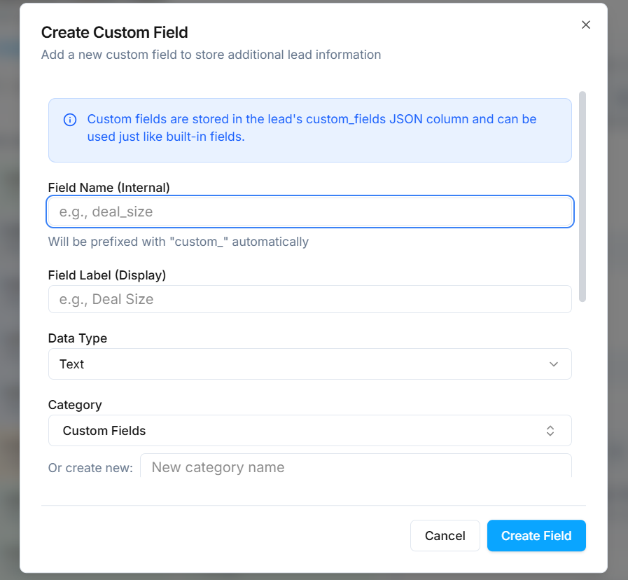 Choose a field type and give it a name.